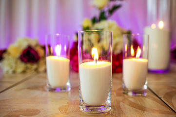 beautiful candles wedding room decoration element closeup