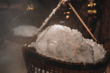 Production of mountainous ,Salt (Sin-tao salt) Ancient salt making from underground water at Bo Kluea district, Nan Province, Thailand