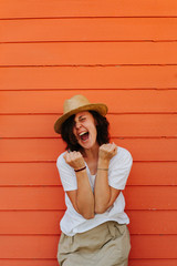 Portrait of middleaged brunette woman smiling with confident expression