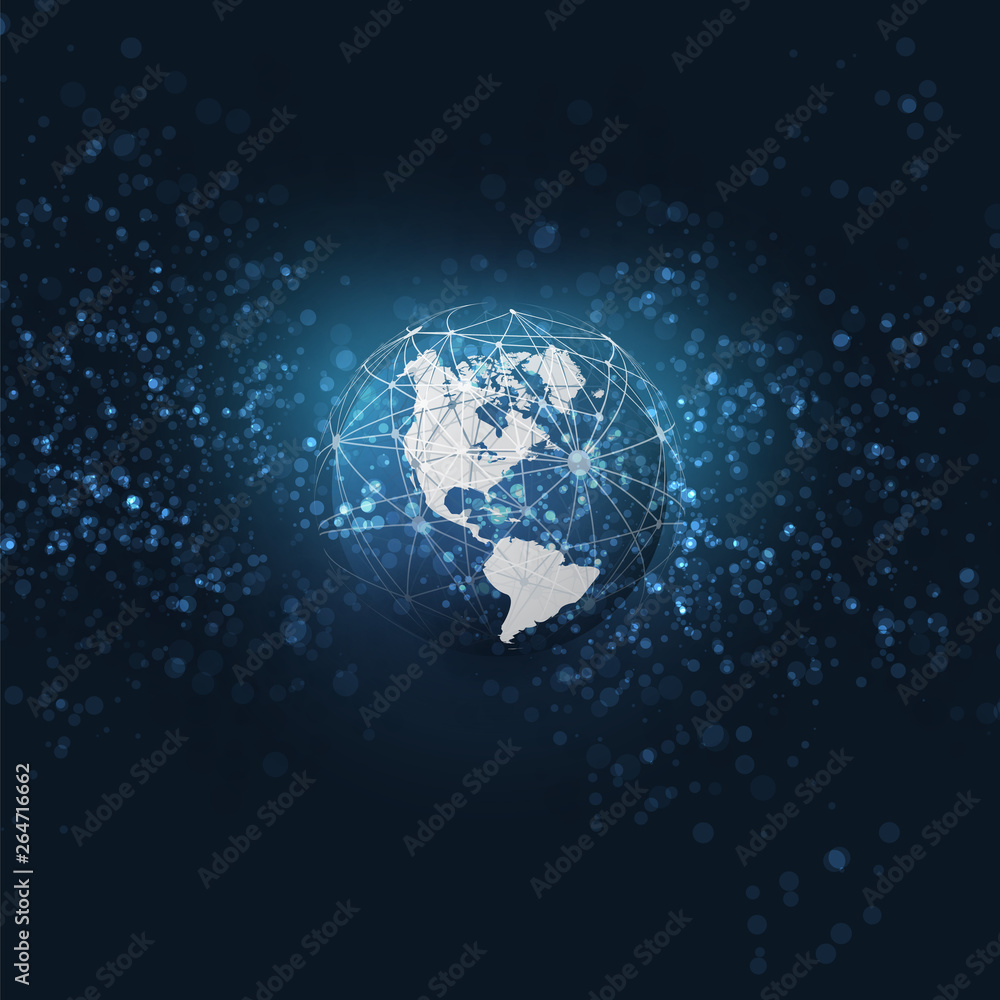 Poster cloud computing and networks concept , abstract global digital network connections - modern style te