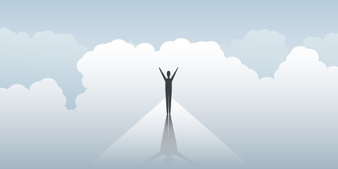 New Possibilities, Hope, Dreams - Business, Solutions Finding Concept - Businessman Standing in Front of the Cloudy Sky 