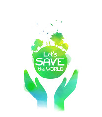 Double exposure illustration. Isolated vector illustration of  environmentally friendly planet with watercolor. Concept illustration for environment care. Digital art painting