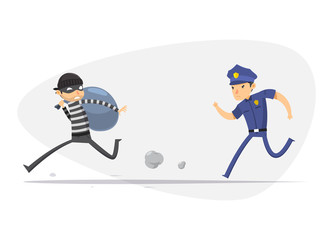 Obraz premium A thief is being chased by a police. Isolated Vector Illustration
