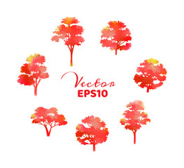 Set of watercolor trees . Vector illustration