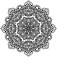 Monochrome octagonal mandala. Graphic rosette for the album. The