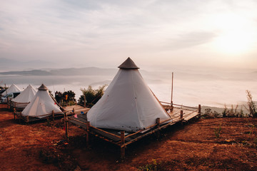 Accommodation white tent Doi Samer-Dao in Nan Province, Thailand.