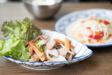 Charcoal boiled pork neck or grill pork salad