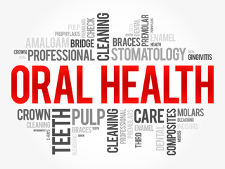 Oral health word cloud collage, dental concept background