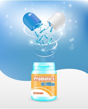 Probiotics Pills Advertising Vector Poster Banner Template