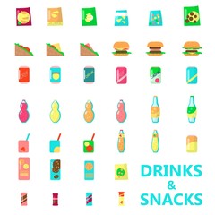 Drinks and snacks, vector flat isolated illustration