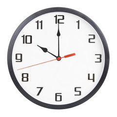 Wall clock isolated on white background. 10 p.m. or 10 a.m.