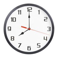 Wall clock isolated on white background. 8 p.m. or 8 a.m.