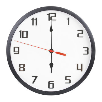 Wall clock isolated on white background. 6 p.m. or 6 a.m.