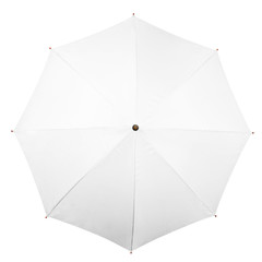 White umbrella isolated on white background. Flat lay