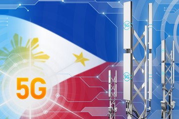 Philippines 5G industrial illustration, large cellular network mast or tower on hi-tech background with the flag - 3D Illustration