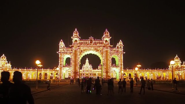 Mysore Place lighted at twilight  in Mysore, Karnatake, India