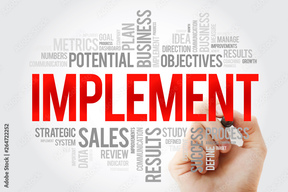 Poster implement word cloud with marker, business concept background