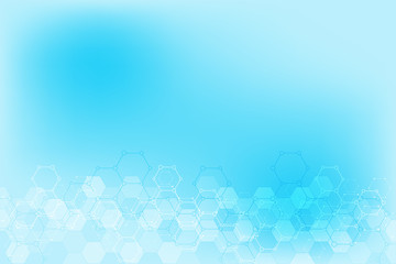 Abstract background of science and innovation technology. Technical background with hexagons pattern and molecular structures.