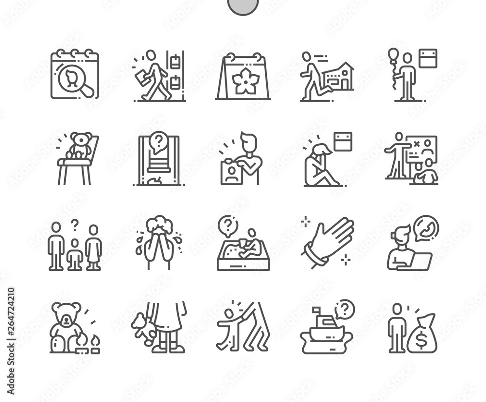 Poster international missing children’s day well-crafted pixel perfect vector thin line icons 30 2x grid fo