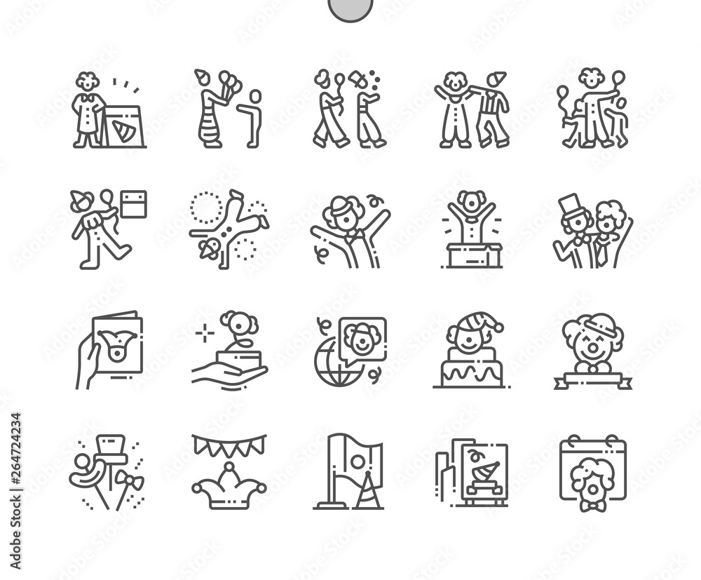 Aufkleber clown's day well-crafted pixel perfect vector thin line icons 30 2x grid for web graphics and apps. 