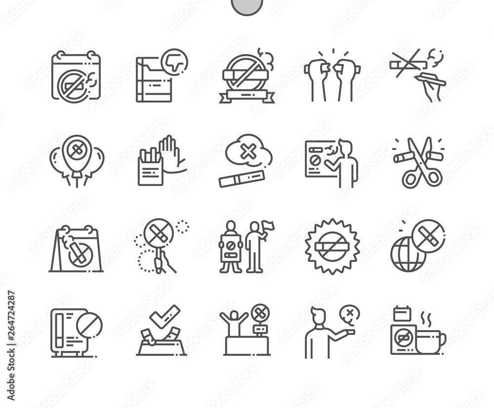 Poster world no tobacco day well-crafted pixel perfect vector thin line icons 30 2x grid for web graphics a