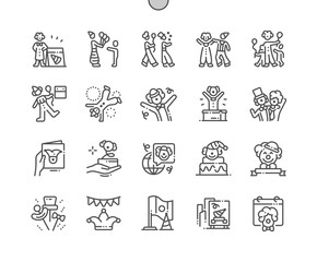 Clown's Day Well-crafted Pixel Perfect Vector Thin Line Icons 30 2x Grid for Web Graphics and Apps. Simple Minimal Pictogram