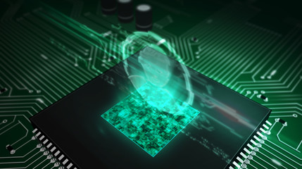 Fototapeta premium CPU on board with profile head hologram