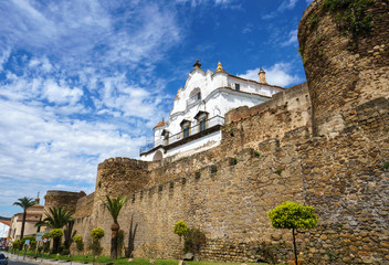 Back of the Episcopal Palace over the medieval Walls of Plasencia, province of Caceres, Spain.