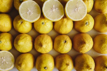 Beautiful lemons on the table. great background