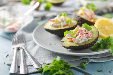 Delish filled avocado with crab meat © Stepanek Photography