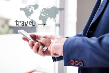 businessman organizing travel from the mobile phone