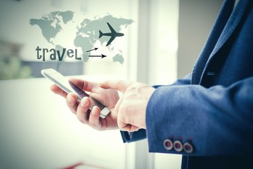 businessman organizing travel from the mobile phone