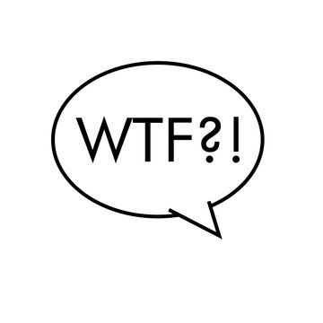 Logotipo con texto WTF en burbuja lineal color negro