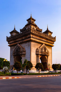 Patuxay monument landmark arch and war memorial in Vientiane, Laos