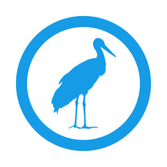 Icono plano cigüeña de pie en circulo color azul