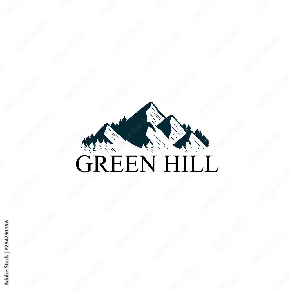 Wall mural green hill logo icon with mountain logo illustration