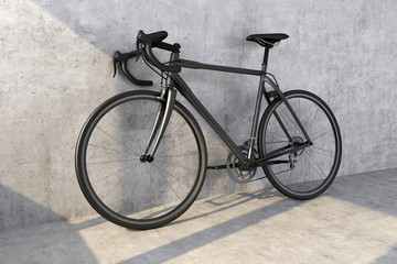 Fototapeta na wymiar black sport bike on concrete wall background