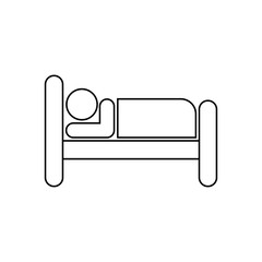 Icono plano lineal hombre en cama en color negro