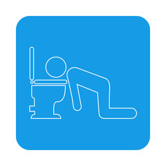 Icono plano lineal vómito, nausea en cuadrado color azul