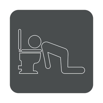 recommend clip art: Icono plano lineal vómito, nausea en cuadrado color gris