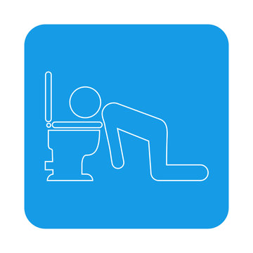 recommend clip art: Icono plano lineal vómito, nausea en cuadrado color azul