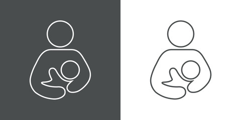 Icono plano lineal lactancia en gris y blanco © teracreonte
