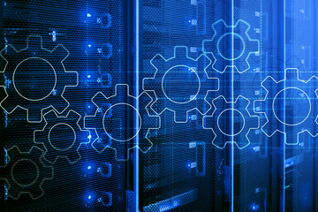 Gears mechanism, digital transformation, data integration and digital technology concept.