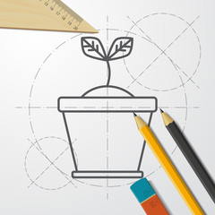 Planting seed sprout in pot illustration. Grow vector icon