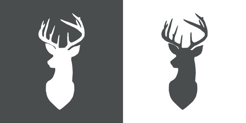 Icono plano silueta cabeza de ciervo en fondo gris