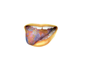 lips and tongue with world map,world wide language speaking, Foreign language school concept. Lips, open mouth, connection business around the world