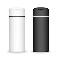 Shampoo bottle isolated on white background. Cosmetic container for liquid, lotion, bath foam. Beauty product package, vector illustration.