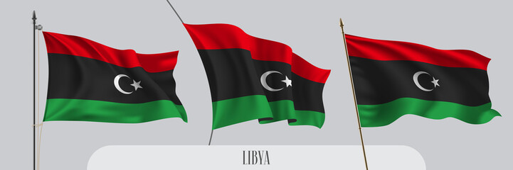 Set of Libya waving flag on isolated background vector illustration