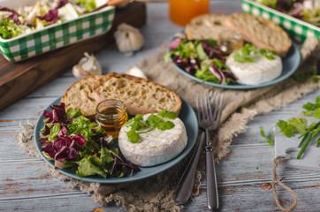 Grilled camembert cheese with honey