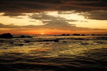 Costa Ballena, Spain; september, 2018: Costa Ballena beach at sunset, Cadiz, Andalusia, Spain